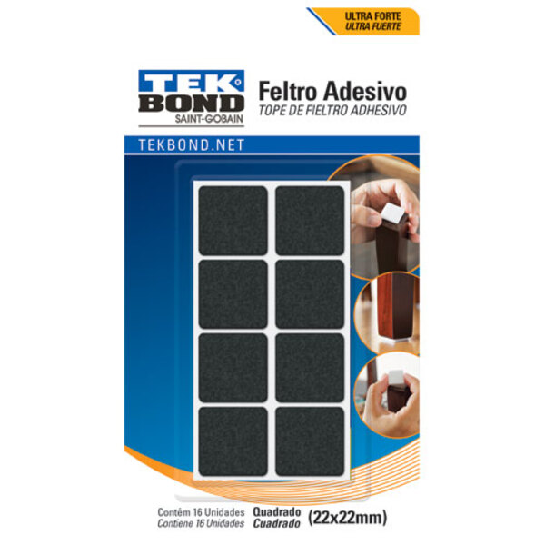 Feltro Protetor Redondo Preto 22x22mm Tekbond 16 unidades