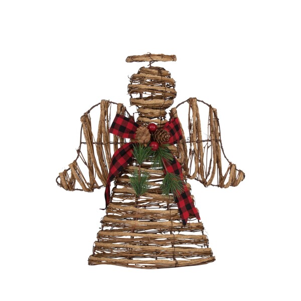 Enfeite de Natal Anjo Decorativo Rattan Fibra 35x33x13cm