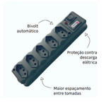 Filtro de Linha 5 Tomadas com Fusível 10A Bivolt Preto Lexman