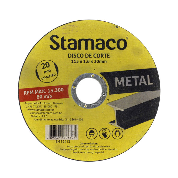 Disco de Corte para Metal 115x1,6x20mm Stamaco