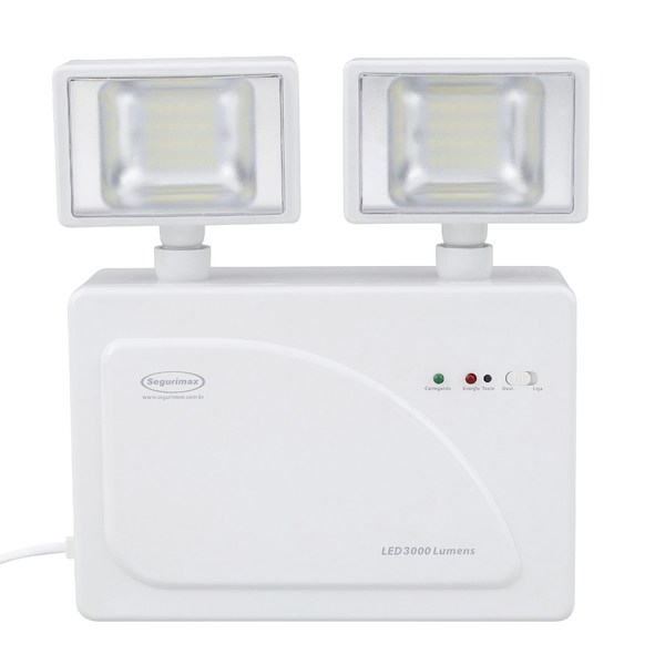 Luminária de Emergência LED 3000 Lumens e 2 Faróis Segurimax