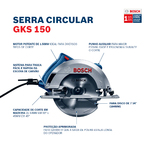 Serra Circular Elétrica Bosch 220V 1500w 7.1/4" GKS 150