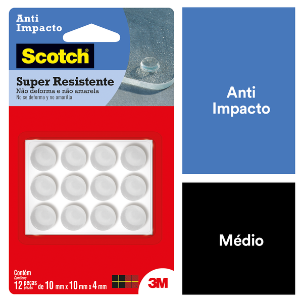 Protetor Anti-Impacto Redondo 10mm Médio 3M Scotch 12 peças