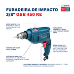 Furadeira de Impacto Bosch 450W 3/8" GSB 450 RE 220V