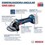 Esmerilhadeira Bosch a Bateria Angular 4,5" 18V GWS 180-LI