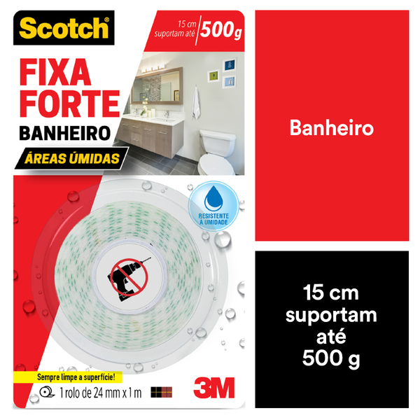 Fita Dupla Face Scotch Fixa Forte Banheiro 24mmx1m