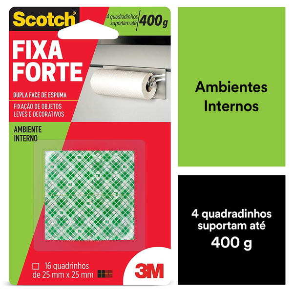 Fita Dupla Face Scotch Fixa Forte Espuma 16 quadradinhos