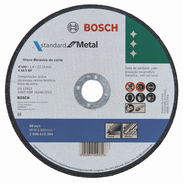 Disco de Corte para Metal Inox 180x1,6mm Bosch