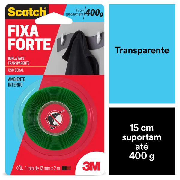 Fita Dupla Face Scotch Fixa Forte Transp. 12mmx2m