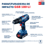 Furadeira e Parafusadeira Bosch 18V 1/2" GSB 180-Li Bivolt